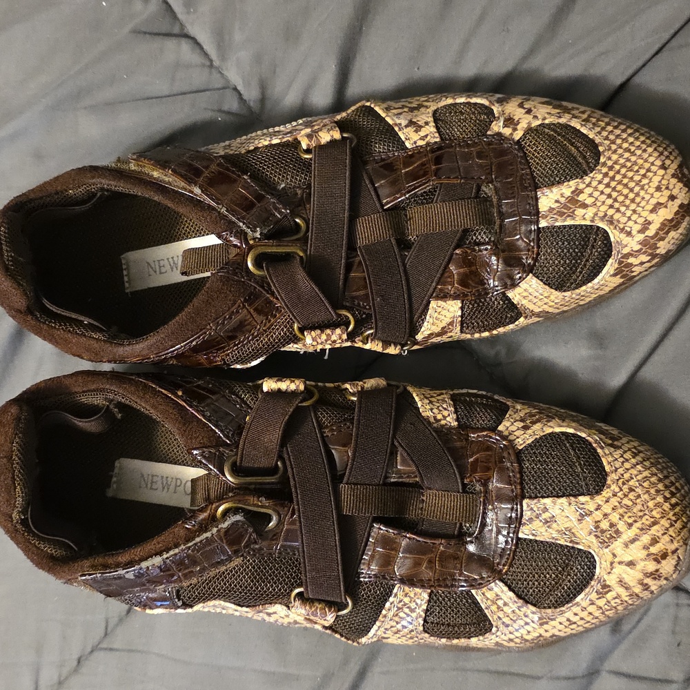 Newpot News Brown and Tan Sneakers with Snakeskin Pattern